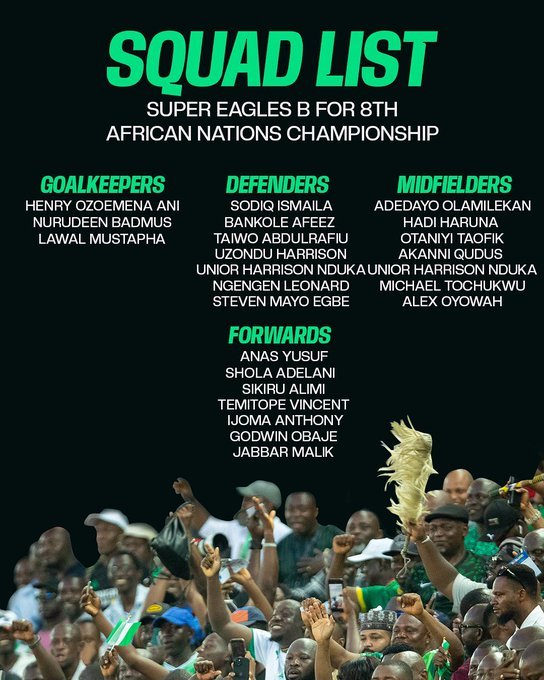 Eric Chelle, Super Eagles B, CHAN 2024, Papa Daniel, Remo Stars, Nigeria squad, NK Celje, African Nations Championship, Zanzibar, Godwin Obaje, Junior Harrison Nduka, Sikiru Alimi, Ozoemena Ani, Sodiq Ismaila, Stephen Mayo, Hadi Haruna, Alex Oyowah, Ijoma Anthony, Anas Yusuf, Temitope Vincent, Nigerian football, Group D, Senegal, Sudan, Congo, Ethiopian Airlines, Nigeria Football Federation, friendly matches, Amman Stadium, Benjamin Mkapa Stadium, home-based players, training camp, final squad
